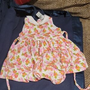 Laura Ashley Pink and Green Floral Baby Dress with Bloomers
